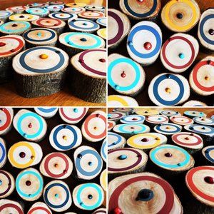 Painted Tree Ring Wood Slice Abstract Wall Art W/ Bling Gift, Minimalist, Fine